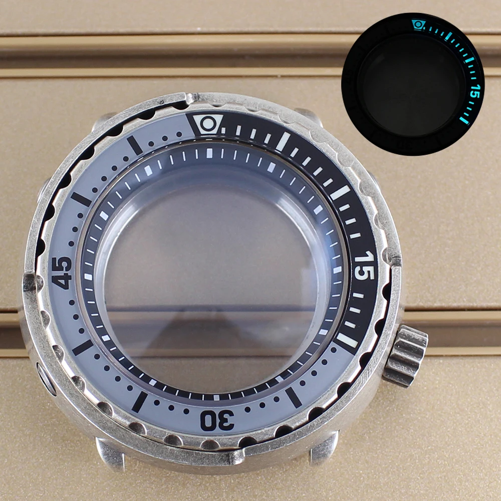 

47mm nh35 Case Silver Diver Watch Cases Luminous Bezel For NH35 NH36 NH38 NH70 Movt Tuna Can SKX mod watch case 200m Waterproof