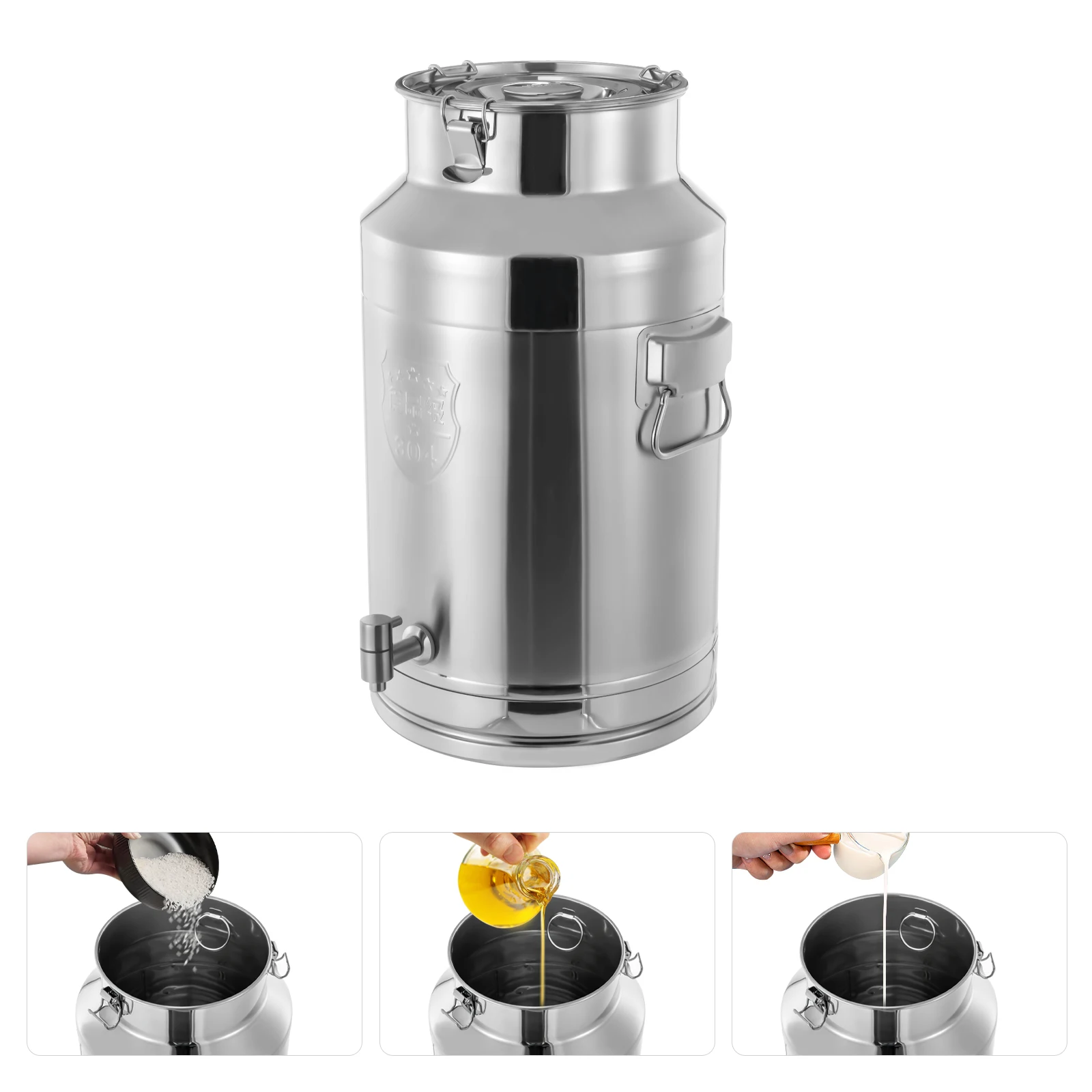 35L Stainless Steel Milk Can with Faucet Wear Resistant Large Capacity Sealed Bucket Wine Barrel Bucket Milk Storage Container