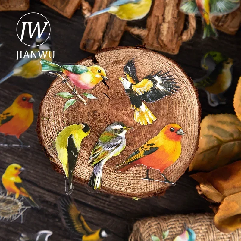 JIANWU Wings in The Woods Series Vintage Birds Landscaping Material Collage PET Sticker Creative DIY Journal Stationery