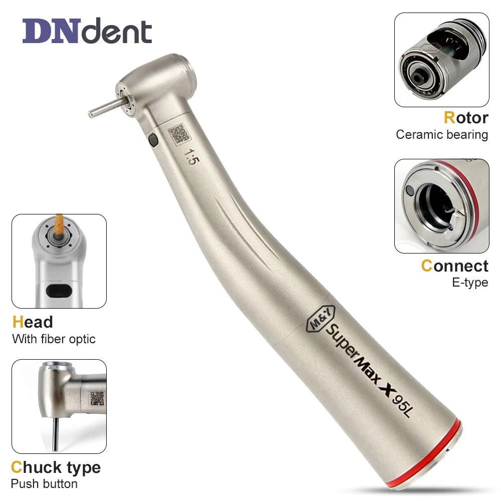 Dental Push Button 1:5 Increasing Speed Contra Angle Handpiece X95/X95L Inner Water Spray Red Ring Surgical Air Turbine dentist