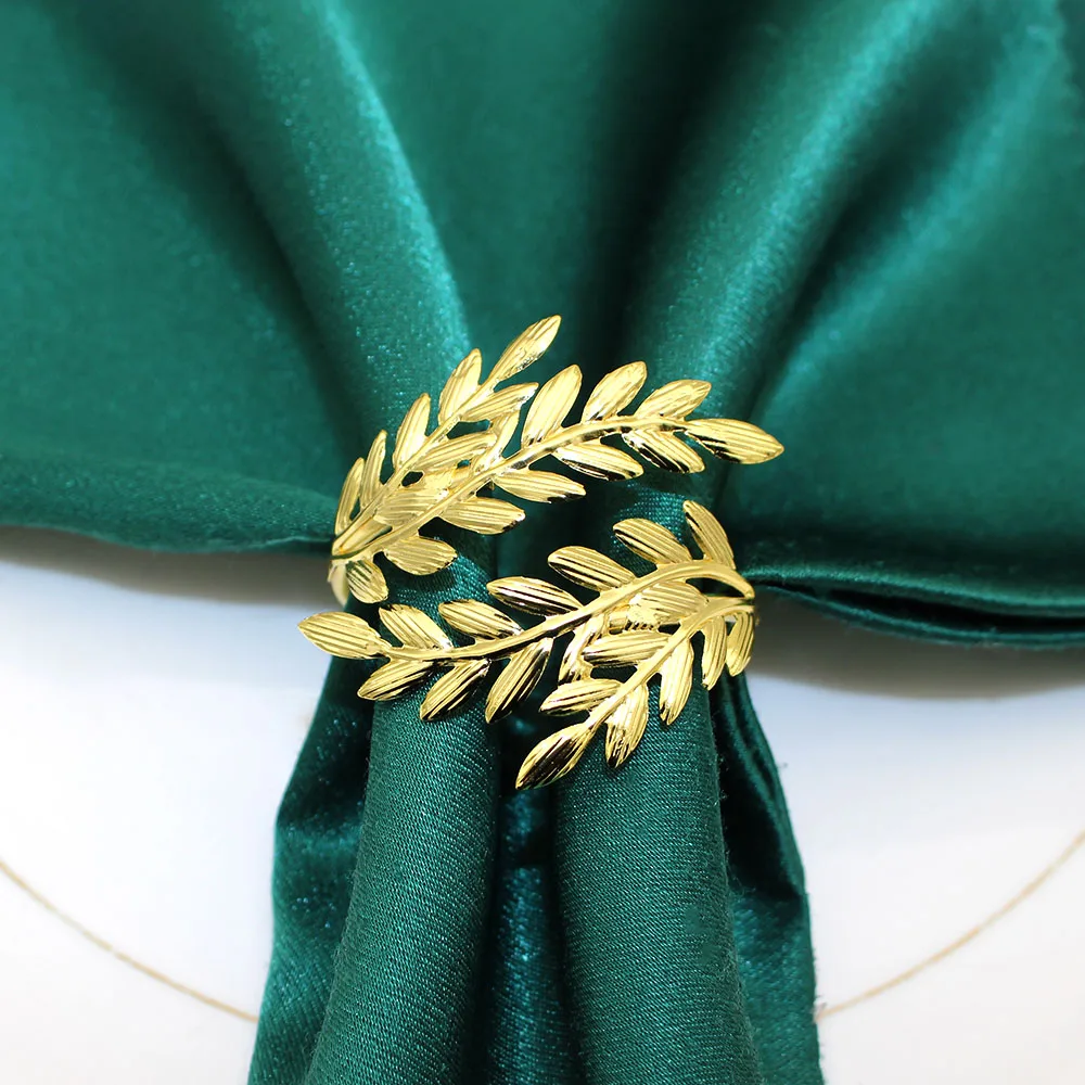 50Pcs Gold Color Napkin Rings Christmas Leaf Napkin Holders for Fall Thanksgiving Wedding Xmas Party  Holidays Table Decoration