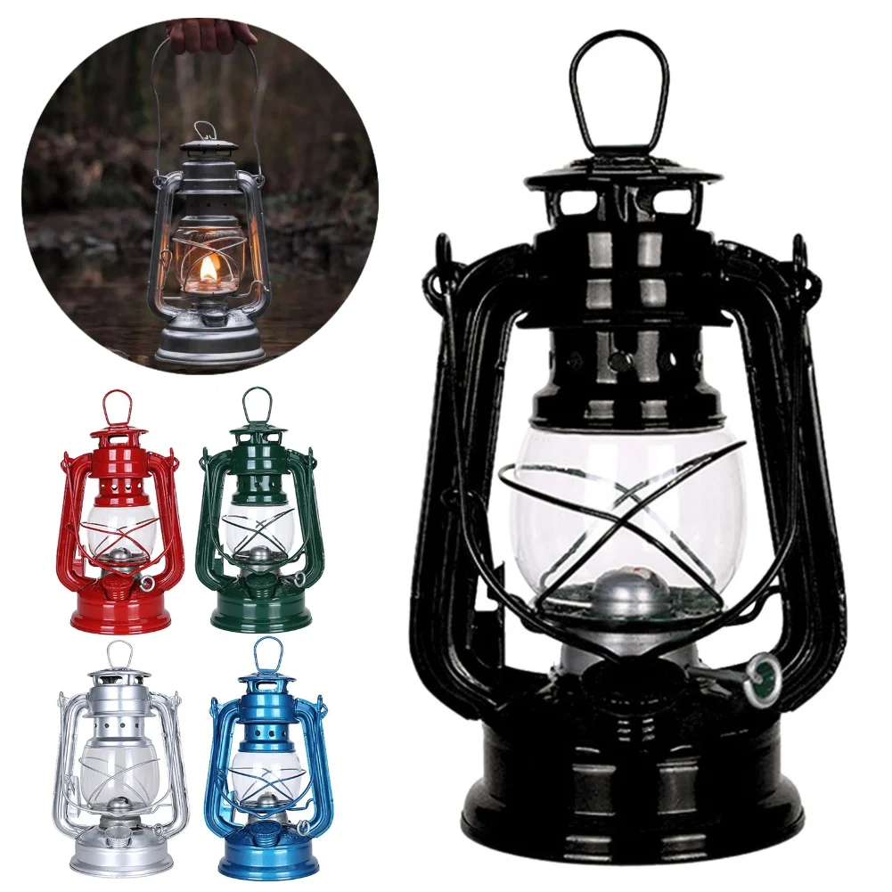 Vintage Oil Burning Lantern Metal Kerosene Lantern Hurricane Table Lamps with Handle for Camping Home Patio