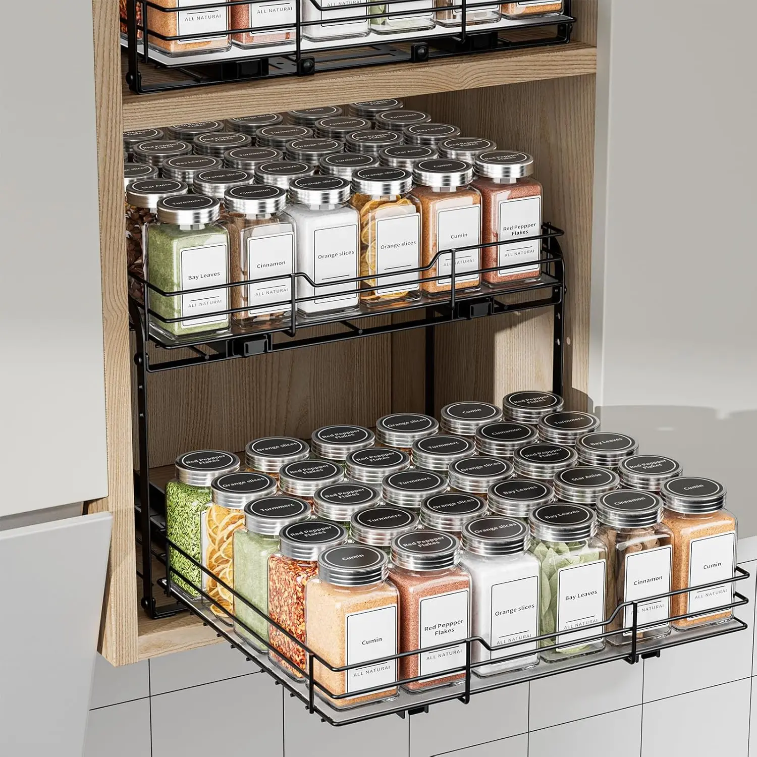 2-Tier Pull Out Spice Rack Organizer for Cabinet, Spice Rack Organizer, Height Adjustable Heavy Duty