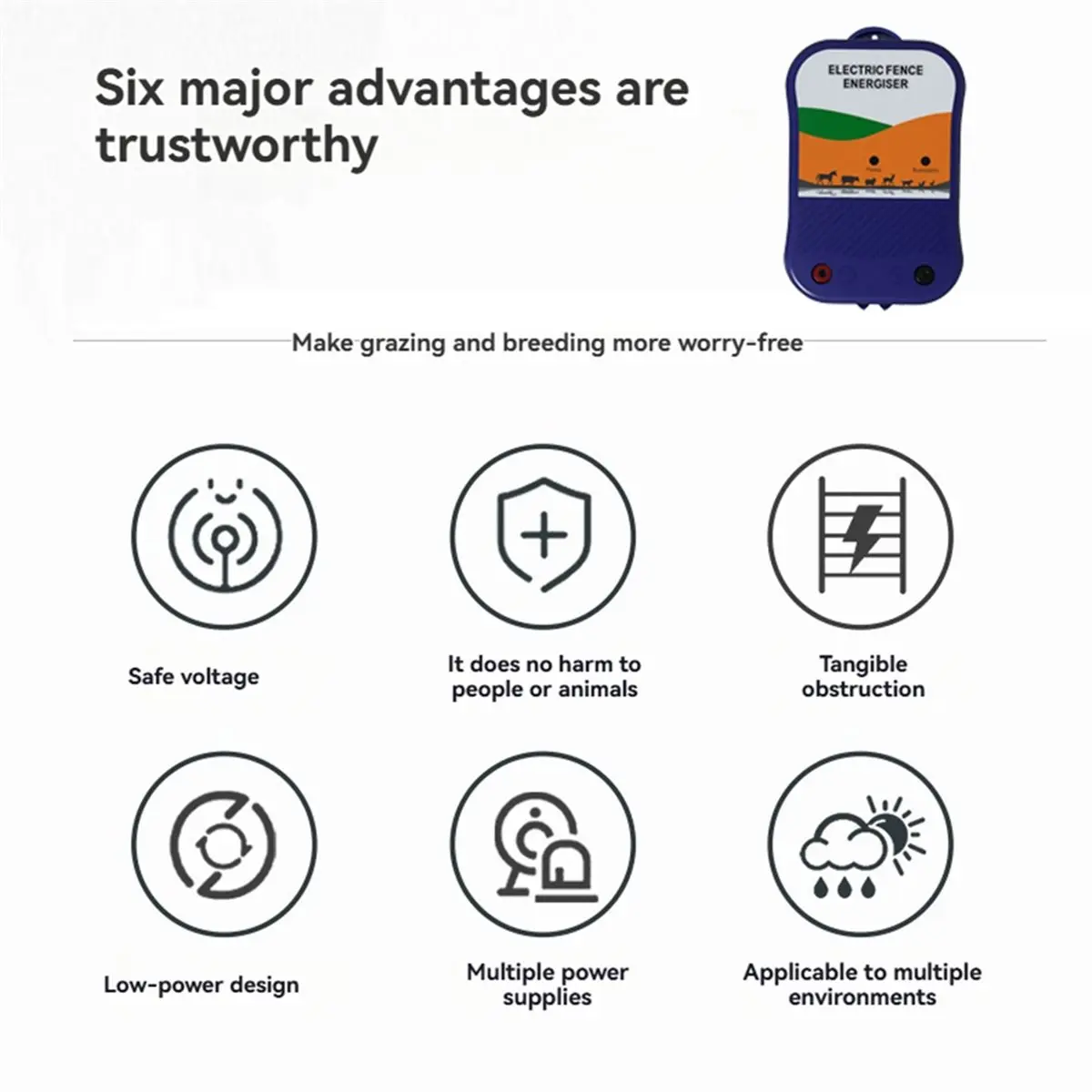 Electric Fence Energiser 12V Charger Electric Fence Livestock Protection for Sheep, Horses, Goats, Pets A EU Plug