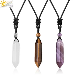 Natural Stone Crystals Necklace Pendant Quartz Hexagonal Bullet Amethysts Black Agates Necklaces Women Men Reiki Jewelry G915