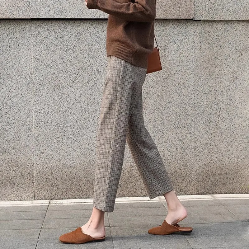 فحص السراويل الصوفية الحريم للنساء عارضة منقوشة طول الكاحل السراويل الخريف والشتاء،