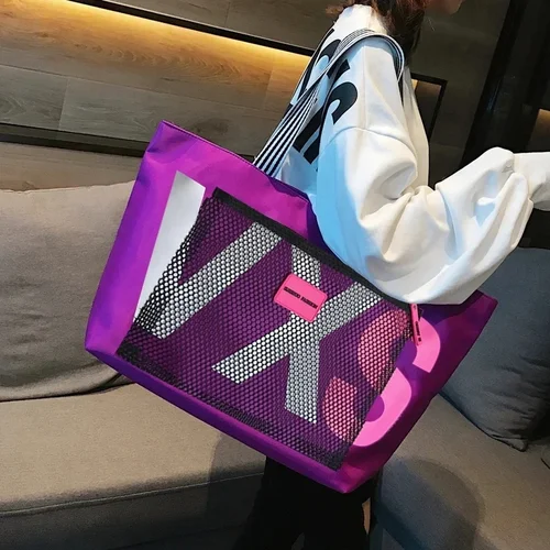 Imagen 2 del producto Aliwood-Bolsos de hombro con letras para mujer, bolsa de playa impermeable a la moda, bolsas de compras de viaje de gran capacidad, novedad de 2022