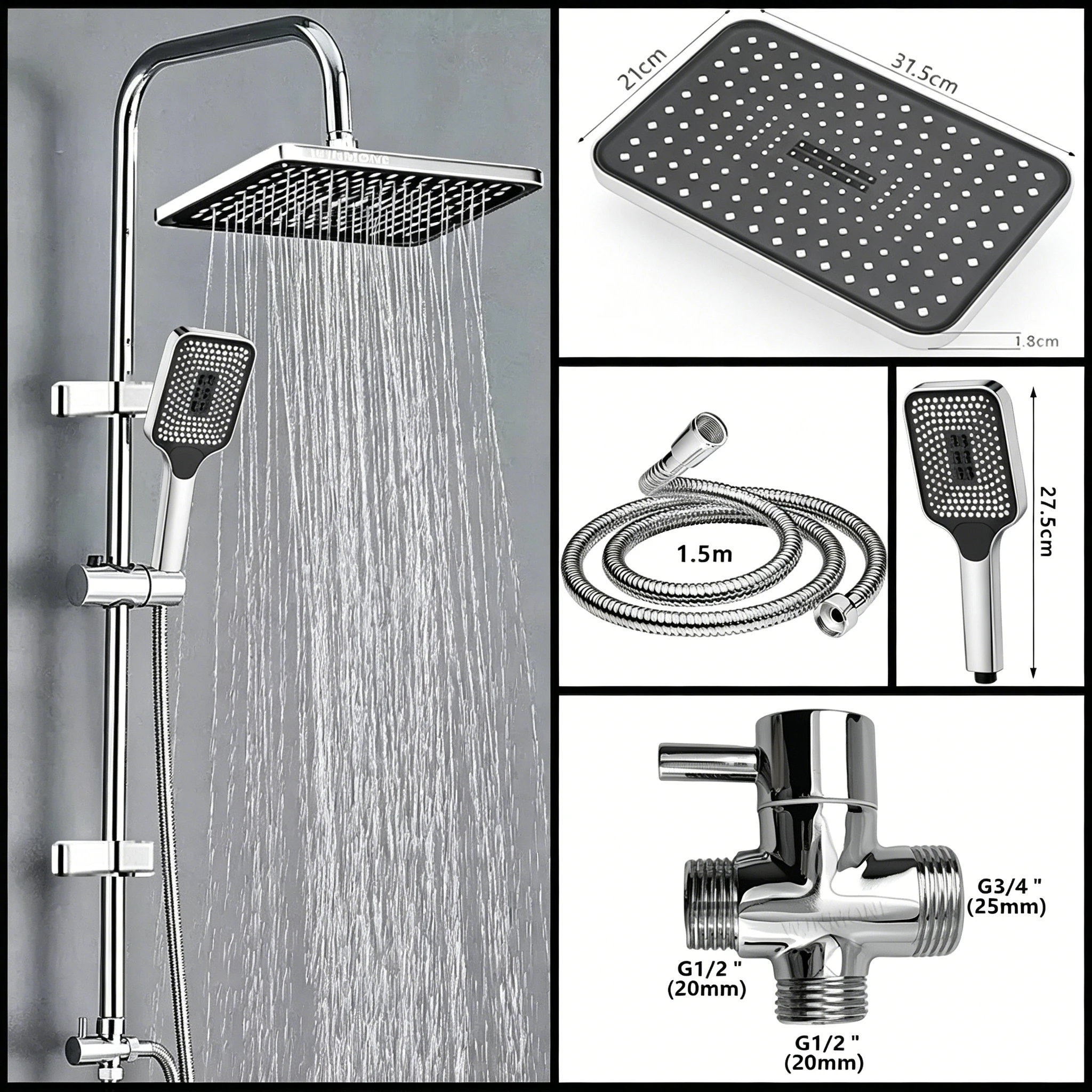 

Black Silver Split Shower Column Set for Bathroom Faucet Wall Mounted Bathtub Tap Shower System Set Mixer Shower Tap Accessories