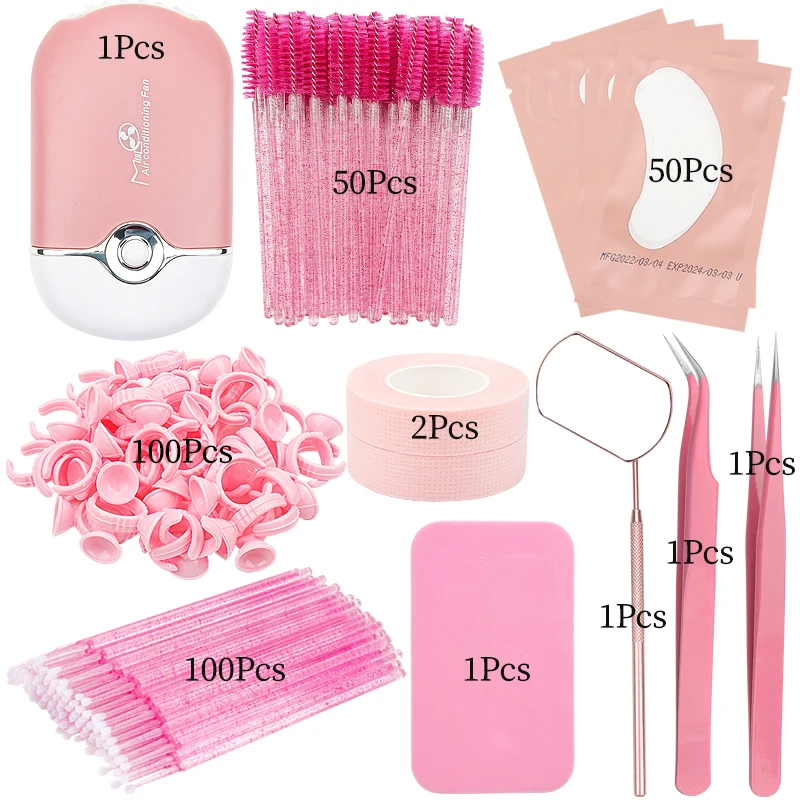 Eyelash Extension Supplies Set Lash Liftting Makeup Tool Usb Eyelashes Dryer Fan Eye Patch Eyebrow Clip Tweezers Glue Ring Cup