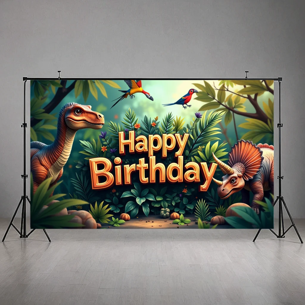 Dinosaur Themed Backdrop Birthday Banner Photography Props Background Jungle Party Decors Birthday Decoration Kids Celebrate