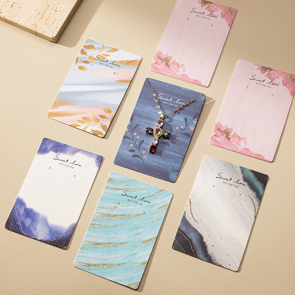 50Pcs 6x9cm Necklace Earring Jewelry Hanging Sales Display Card Holder For DIY Small Business Packaging Retail Tag Cardboard