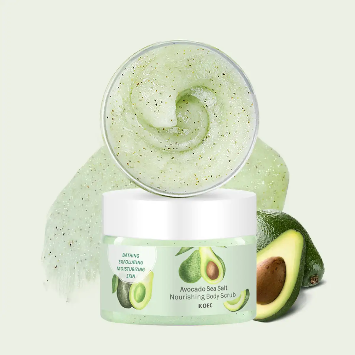 

230g KOEC Avocado Dead Sea Salt Bathing Body Scrub Moisturizing Exfoliating Nourishing Brightening Shea Butter Natural Seed Oils