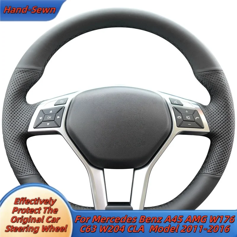 

Car Steering Wheel Cover Hand-Sewn Genuine Leather For Mercedes Benz A45 AMG W176 C63 W204 CLA Model 2011-2016 Accessories
