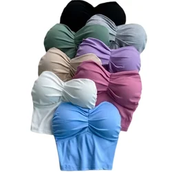 Women Tube Tops Strapless Bra with Pad Small Breast Sexy Crop Tops Seamless Wirefree Summer Underwear Girl Bra Top