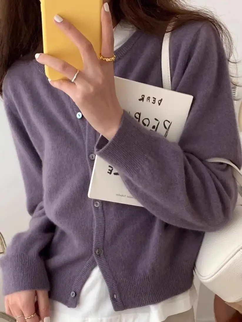 New Women's round Ne Knitted Woolen Cardigan ort Sle Spring Autumn Winter Korean Version Versatile Base Layer Camere ...