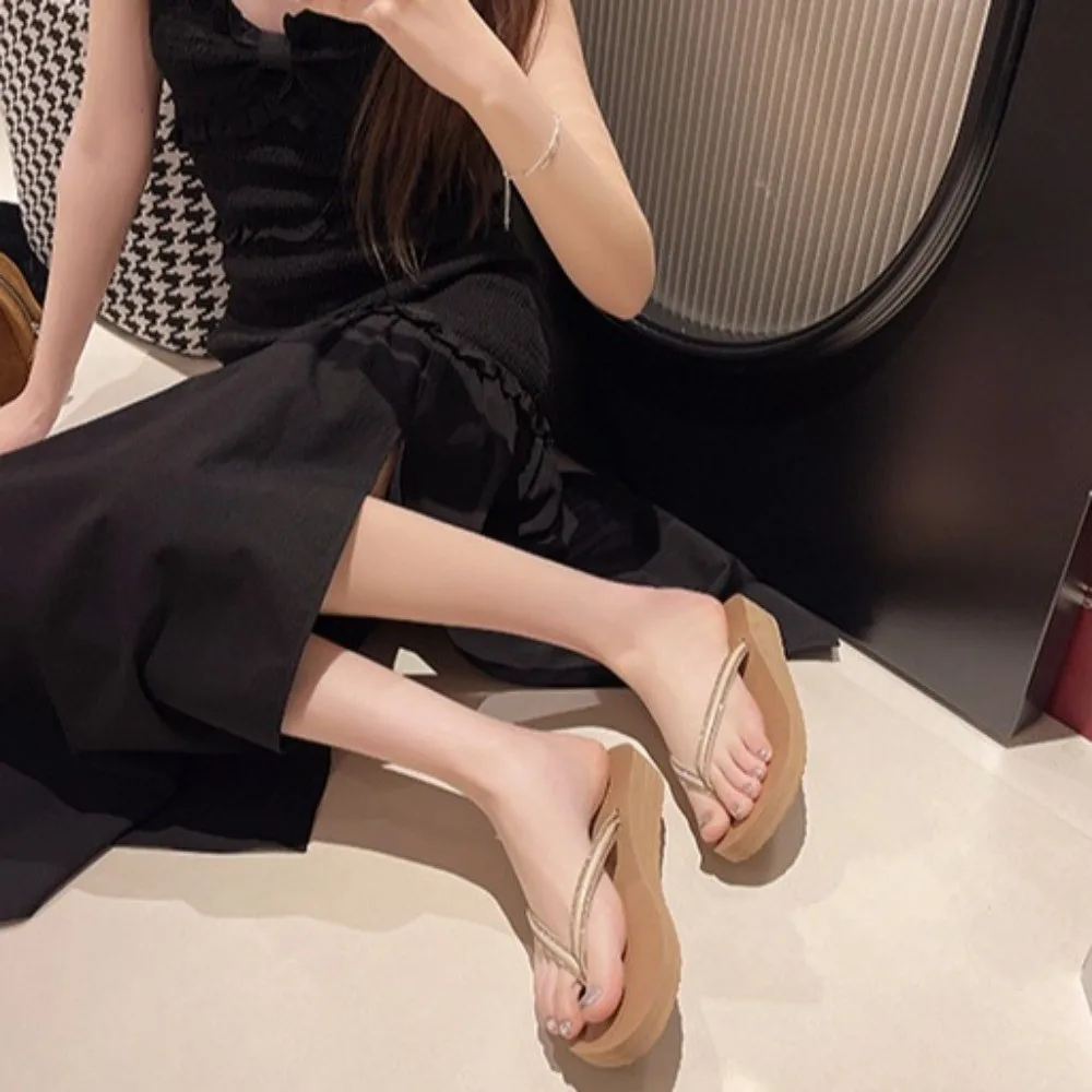 Chanclas de cristal grueso de EVA, sandalias deslizantes, zapatillas de uso exterior con diamantes de imitación, chanclas antideslizantes de fondo suave para ropa de playa