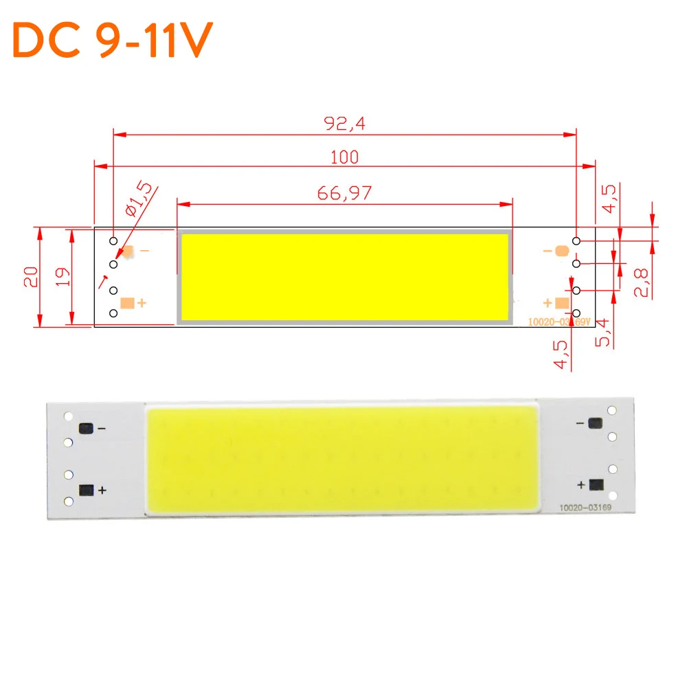 2 sztuk 100x20mm 10W pasek COB LED żarówka DC 9-11V / 6-7V Chip na Baord 15CM drążek LED DIY światła