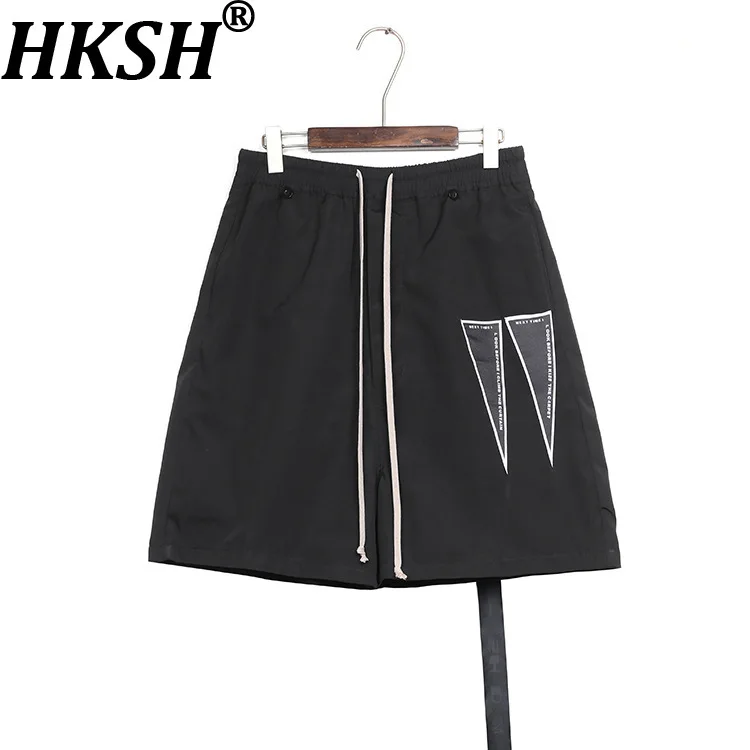 

HKSH Spring Summer New Men's Tide Dark Ribbon Patch Wide-Leg Slightly Flared RO Shorts Casual Chic Ins Capris Punk Vibe HK22347