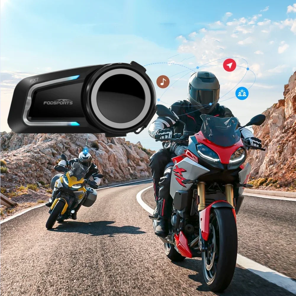 2 pieces Hot selling Fodsports FX7 2000M 10Riders Mesh Professional helmet intercom Motorcycle Helmet Bluetooth Headset2025