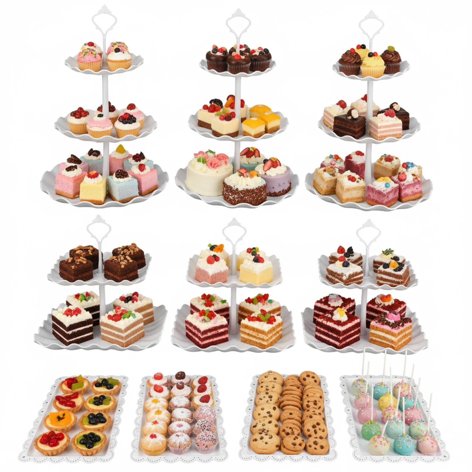 

10Pcs Dessert Table Display Set Plastic Wedding Cake Stands Serving Stand Cup Cake Tier Tower for Tea Party Birthday Baby Shower