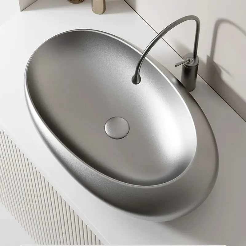 

Metal gun gray countertop basin, creative design, balcony washbasin ceramic art basin, household washbasin BB495FG