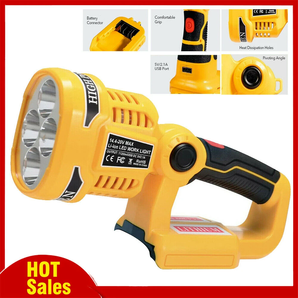 Reemplazo de luz de trabajo LED de 20V Max para Dewalt Spotlight DCL043 alimentado por Dewalt 20V Max batería de litio 12W Linterna de mano