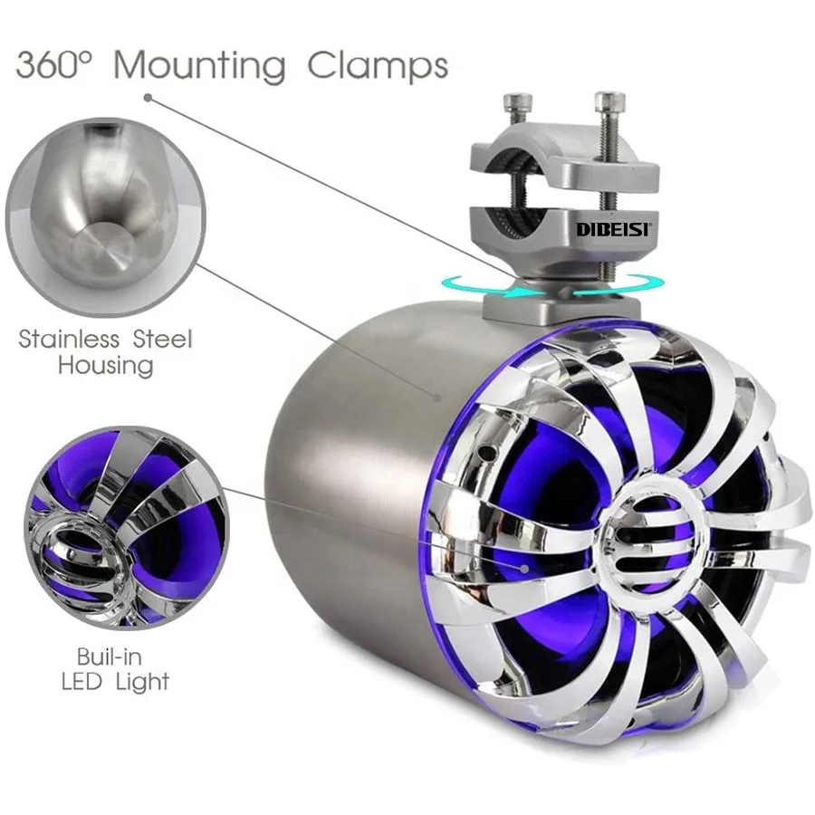 DIBEISI -Marine Speakers Waterproof Wakeboard Tower and Audio Stereo Sound System  InBT- LED  DBS5081S
