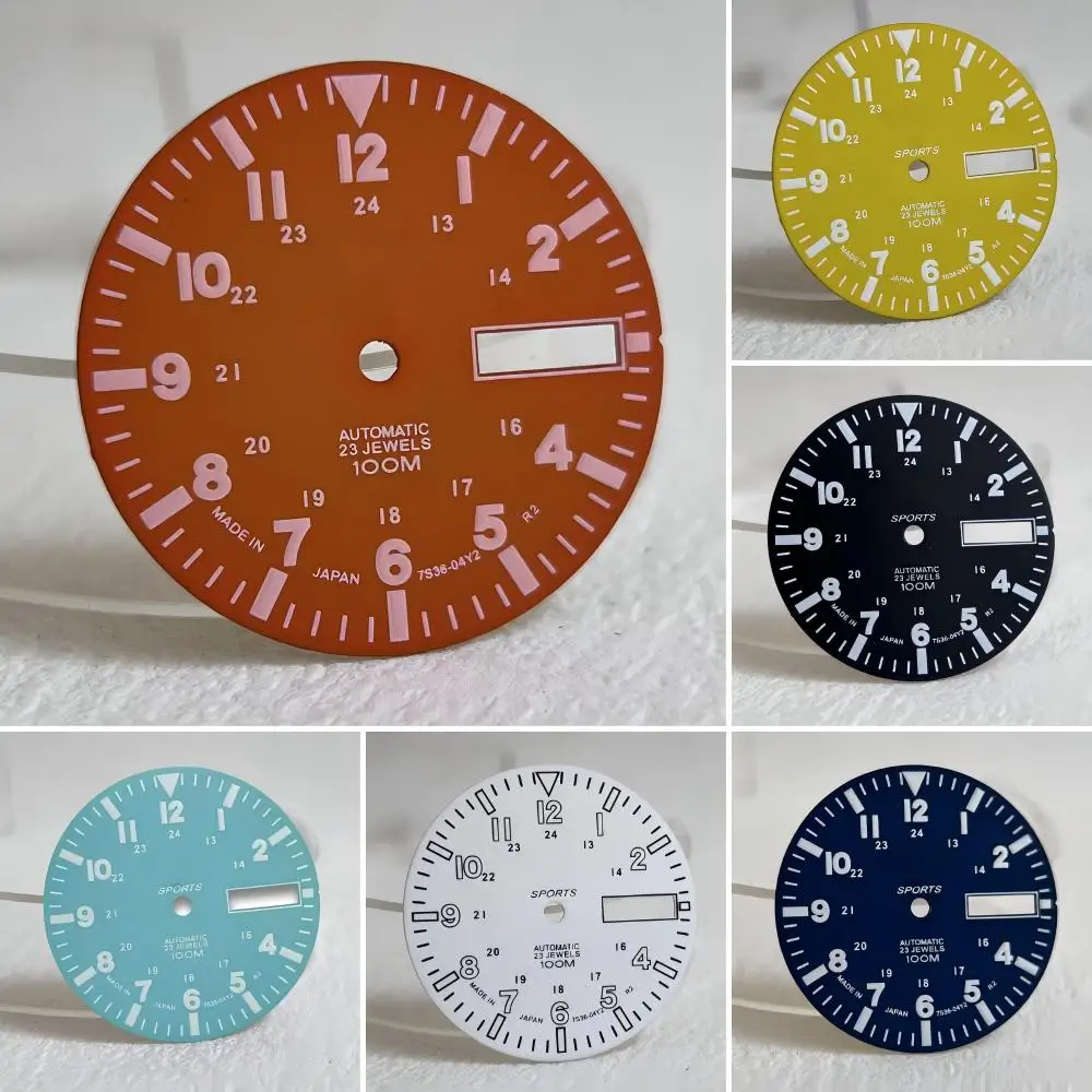 28.5mm Watch Dial NH36 S5 Logo 24H Military Dial Day Date Green Lume Tactical Mod Upgrade Parts