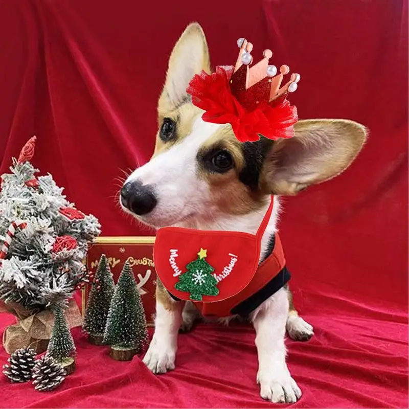 Traje navideño para gatos, disfraz para gatos, ropa para mascotas, trajes para perros, 4 Uds., traje bonito de Navidad, sombreros de Navidad, bufanda divertida, Baberos, pelo