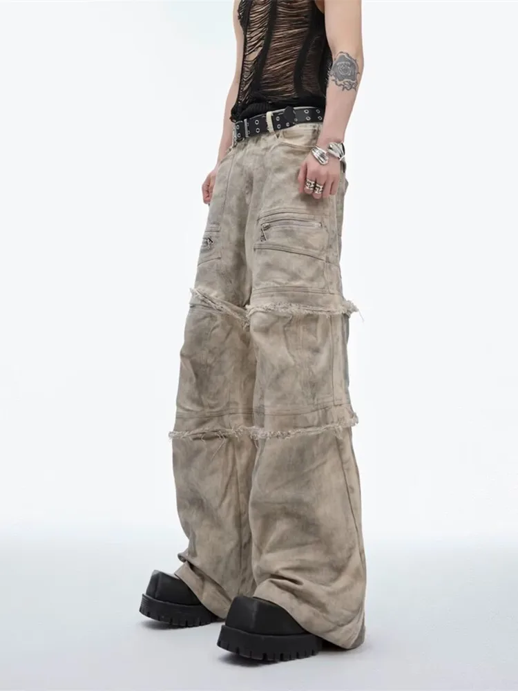 Ropa de calle Grunge Y2K Vintage para hombre, pantalones vaqueros holgados apilados, pantalones Cargo góticos de pierna ancha, 2024