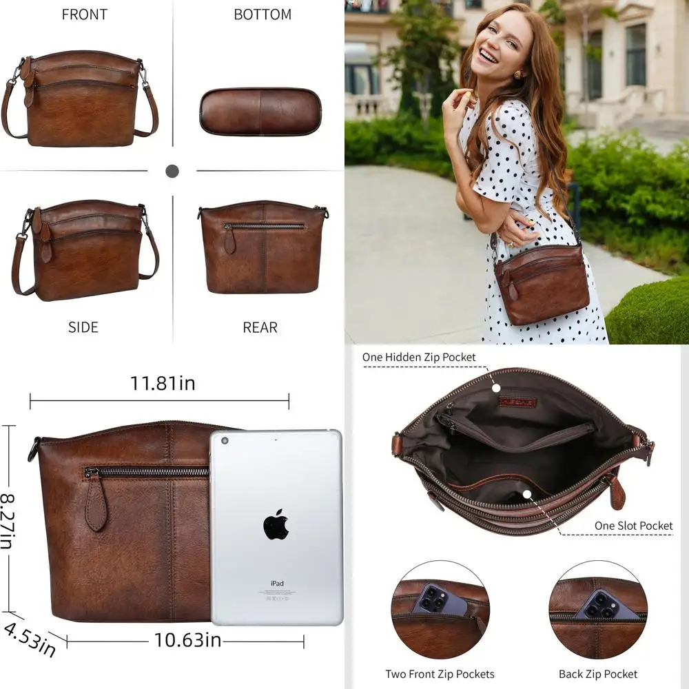 

Vintage Leather Crossbody Bags for Women with Multi-Pockets, Small Shoulder Satchel Purses