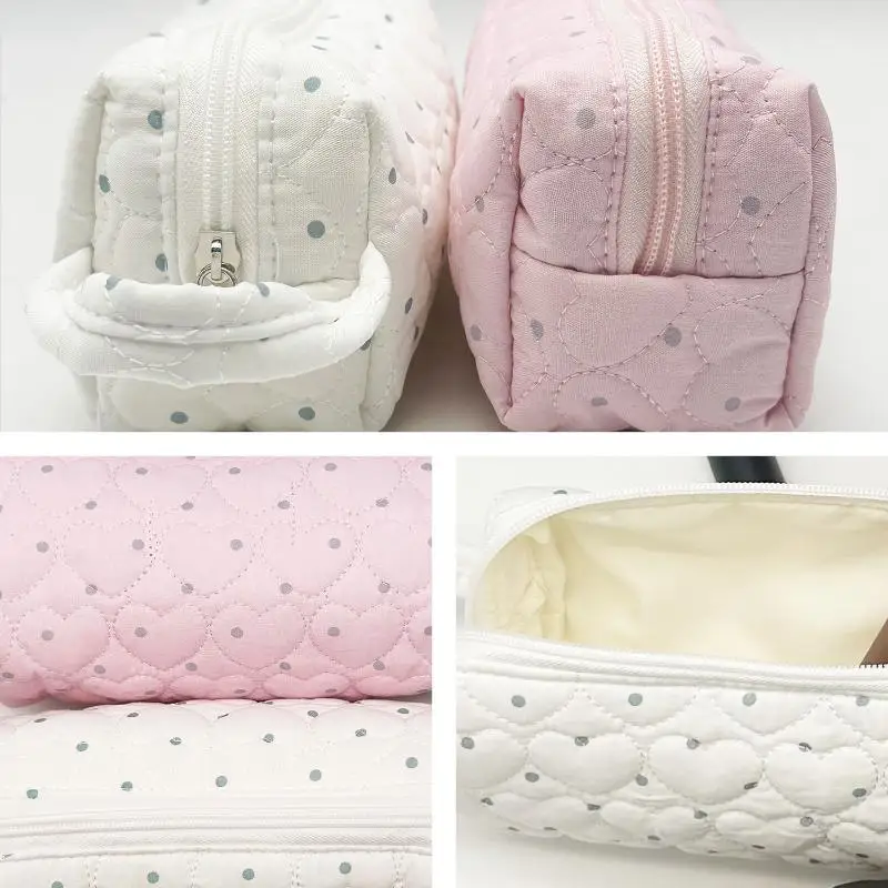 Portable Polka Dot Cosmetic Bag Minimalist Large Capacity Waterproof Makeup Pouch for Home Travel Women Daily Use view 4
