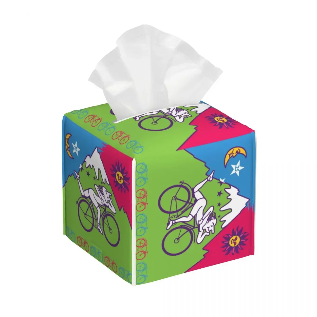 Custom Albert Hofmann LSD Bicycles Day Tissue Box Cover PU Leather Square Acid Blotter Party Facial Tissues Holder for Car