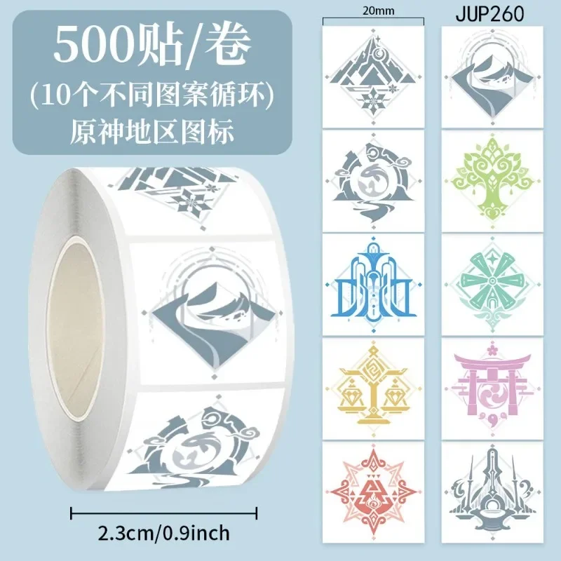 Genshin Impact Region Icon 500/Roll Waterproof Embossed Handbook Sticker Acrylic DIY Keychain Stickers for Decal Scrapbook Toys