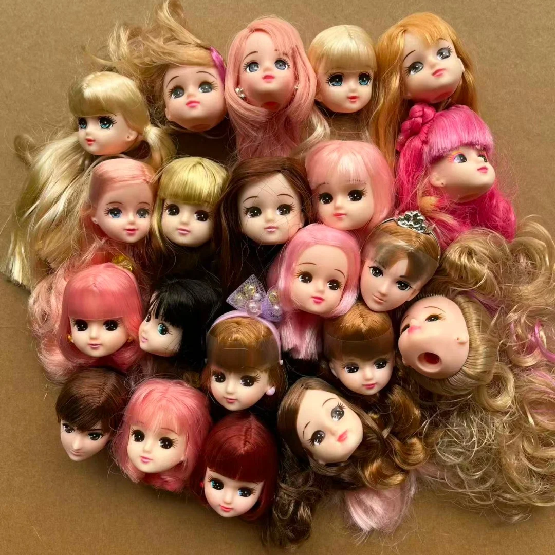 Original Licca Doll Heads Cute Little Girl Bald Head Hair Planting Colorful Heads DIY Makeup Practice Doll Accessories Kids Gift
