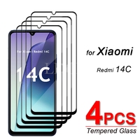 4 Pcs For  Glass Redmi 14C Tempered Glass HD Flim Full Glue Screen Protector Tempered Film Redmi 14C Glass