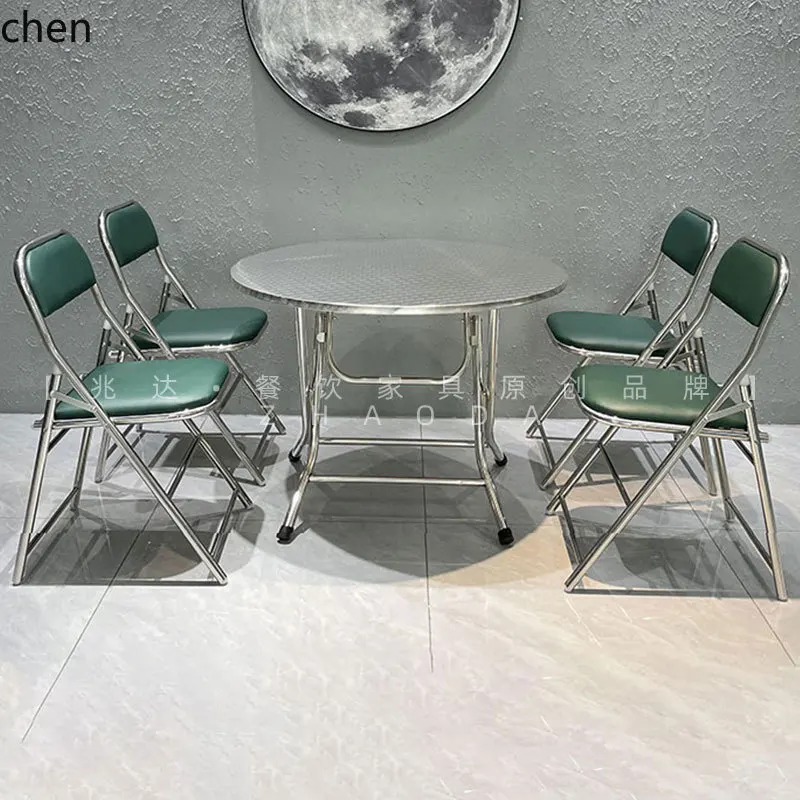 Simple Stainless Steel Folding Table Outdoor Dining Table Large Stall Embossed Folding Chair Set