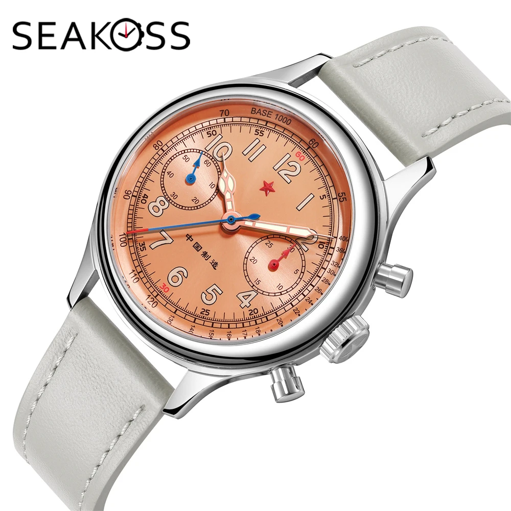 SEAKOSS 1963 Chronograph Men's Mechanical Pilot Watch 38mm Seagull Movement ST1901 Air Force Sapphire with Luminous Reloj Homber