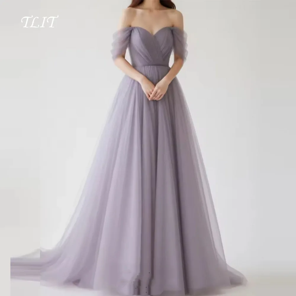 

TLIT Candy Color Soft Tulle Evening Dresses Sweetheart Off the Shoulder Prom Gowns Korea Wedding Dress Photo Shoot Customized