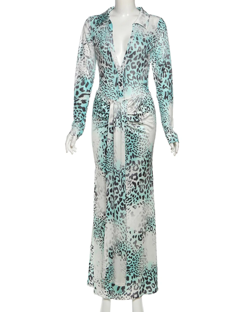 

Sisterlinda Aesthetic Print 2 Piece Trend Attractive Full Sleeve Lapel V-neck Bodysuits+Ruched Maxi Skirts Mujer Vacation Sets