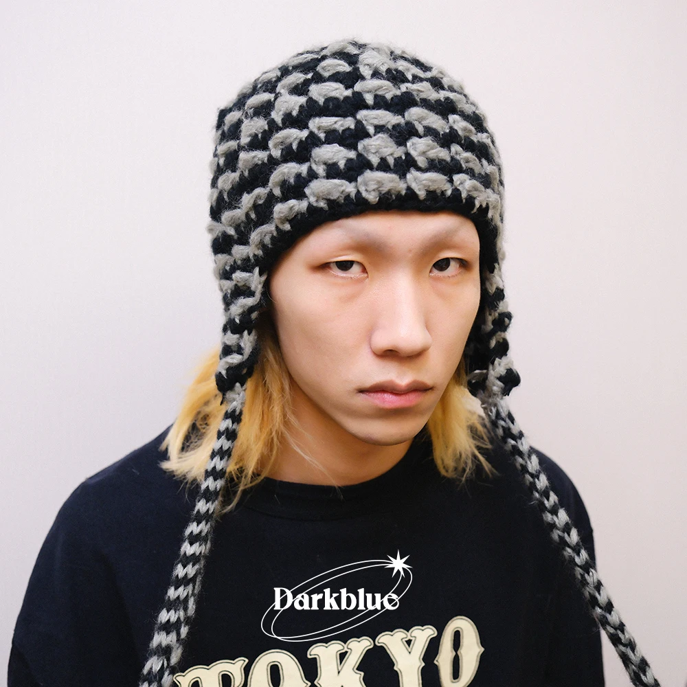 

Women Knit Bomber Cool Striped Strap Hat Beanies