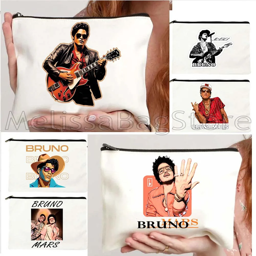 

Vintage BRUNO MARS PORTRAIT Live the Moment Rock 'n' Roll Time Traveler Canvas Cosmetic Bag Makeup Toilet Bag Pencil Case Pouch