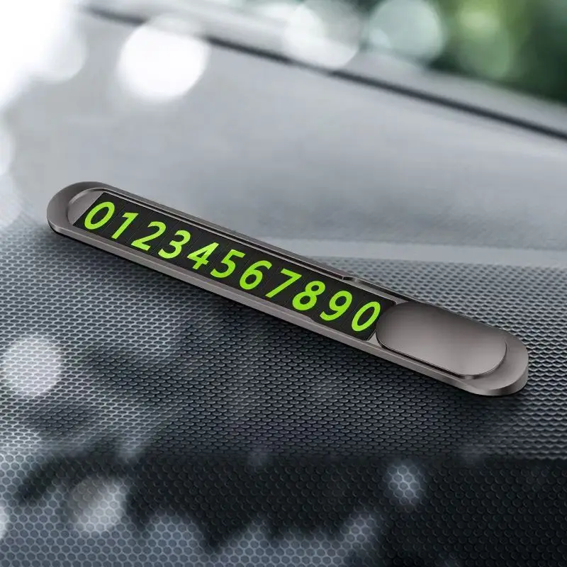 1Pc Hidden Car Temporary Parking Number Plate Metal Alloy Textured Phone Number Display Car Interior Styling