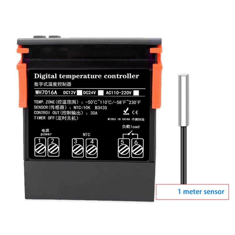 ABRW-7016A Regolatore di temperatura digitale 220V 30A con termostato di controllo della temperatura ad alta potenza Sensore NTC di riscaldamento e raffreddamento