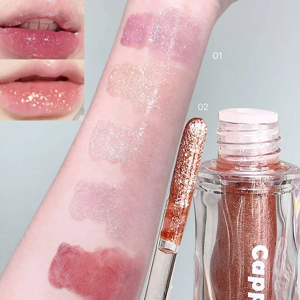 5color Glitter Lip Gloss Moisturizing Water-sensing Glossy Liquid Lipstick Diamond Shimmer Sexy Lip Glaze Waterproof Lips Makeup