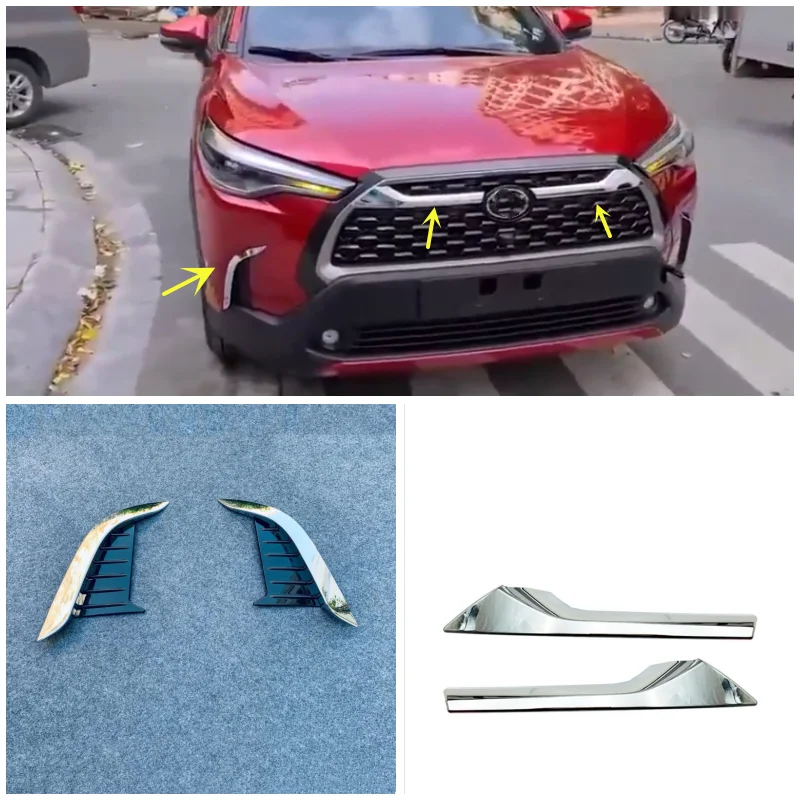 

For Toyota Corolla Cross XG10 Hybrid 2021 2022 2023 Accessories MiddleMesh Decorative Grille Grill Strip Fog Lights Lamps Cover