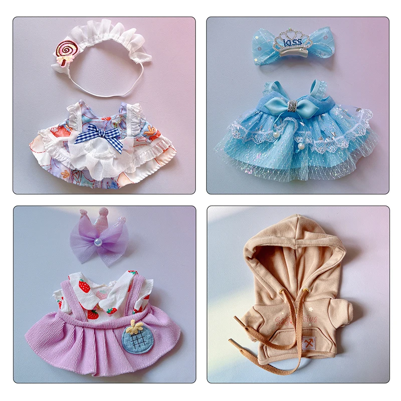 Juguetes de peluche de algodón para niñas, vestido Lolita bonito y dulce, ropa de vestir, falda de princesa, conjunto de traje lindo, regalo, 20cm