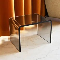 Mesa de vidrio transparente acrílico para sala de estar, sofá lateral pequeño, mesa de centro, sofá familiar, taburete para cambiar zapatos, taburete para inodoro