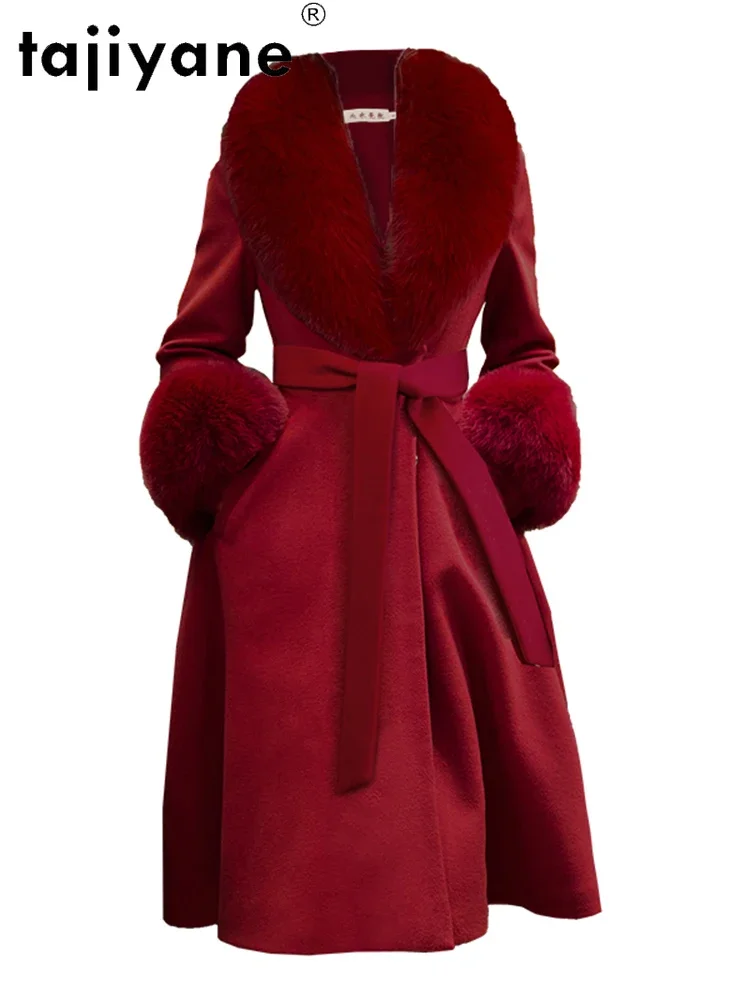 Tajiyane Coats for Women Real Wool Jacket Women\'s wool Long Coat Woman 100% Fox Fur Collar Jackets Elegant Casacos TN1447
