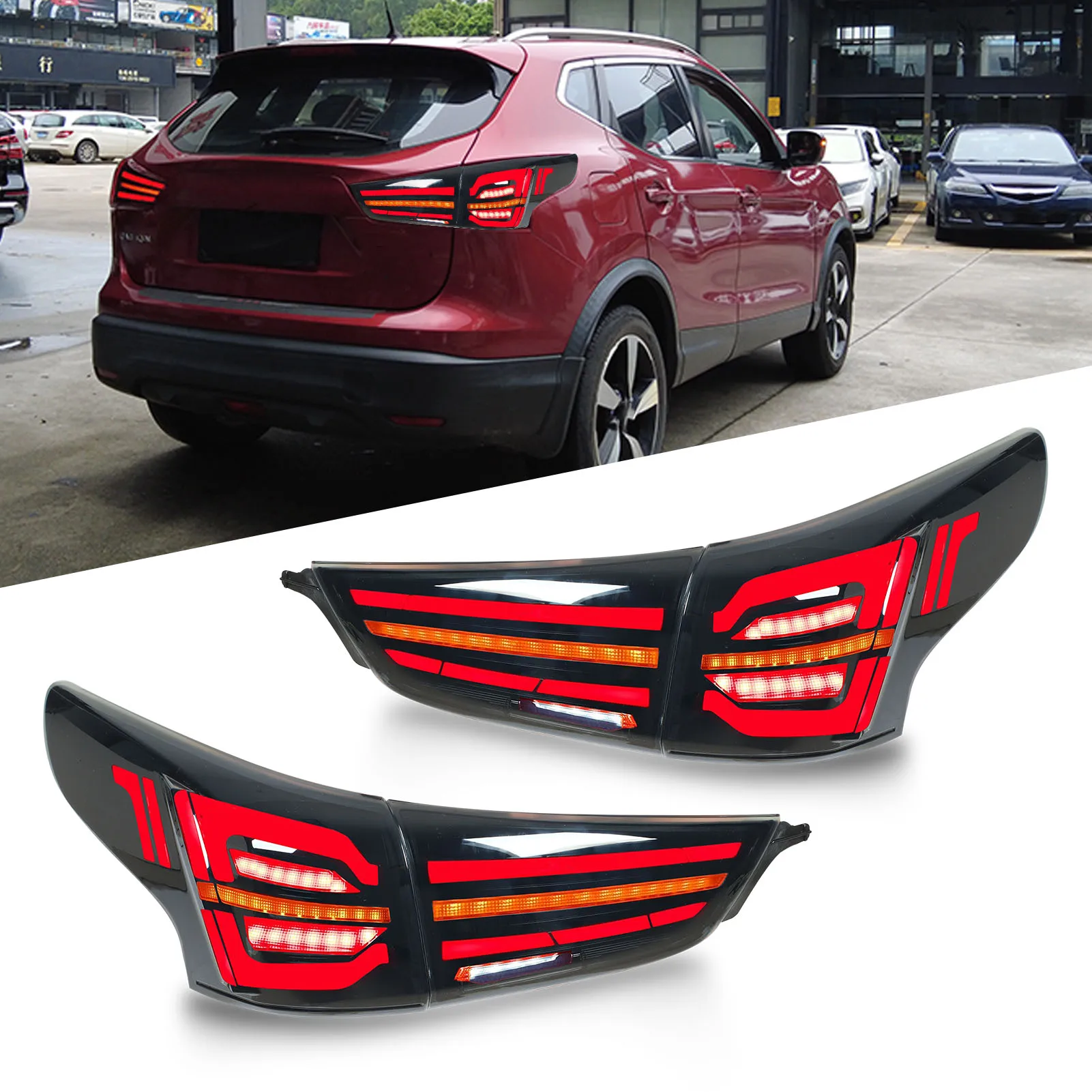 

For Nissan Qashqai 2016 2017 2018-2021 1 Pair SmokyTail Light Assembly With LED Bulbs Brake Reversing Lamp IP67 Waterproof